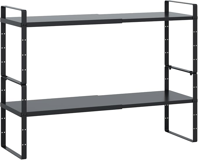 Expandable Cabinet Shelf Organizer Rack, Stackable Kitchen Counter Storage Shelves Stand, Adjustable Height Pantry Shelf Spice Rack (Black-2 Pack, 8.7" D x 15.4-26.8" W x 9.8" H) - Image 6
