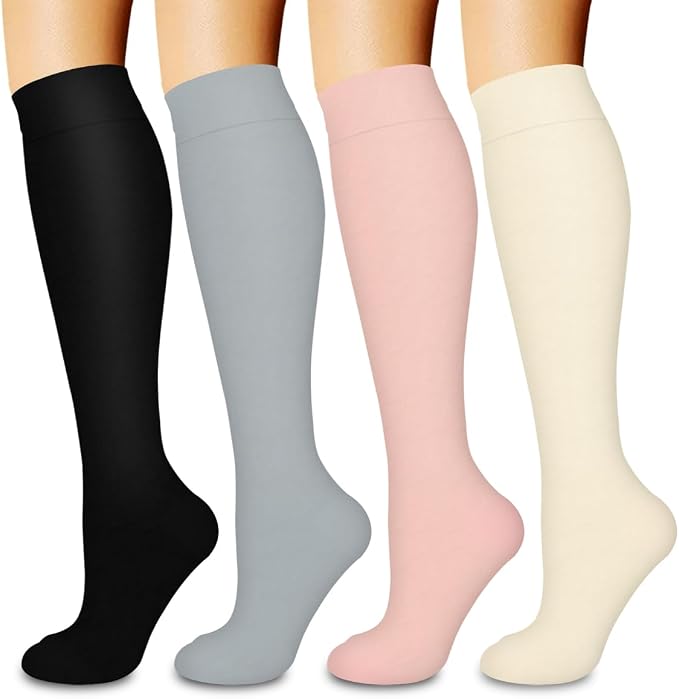COOLOVER 4 Pairs Compression Socks for Women & Men Circulation 15-20mmHg -Best Support for Nursing, Athletic, Cycling, Flight by COOLOVER