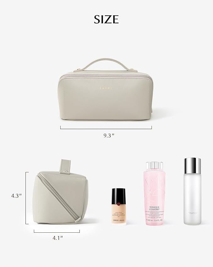 EACHY Travel Makeup Bag for Women, Flat Open Cosmetic Bag, Gray, Medium | Flat-open cosmetic organizer with pockets and clear TPU brush compartment for makeup, toiletries and travel essentials - Image 4