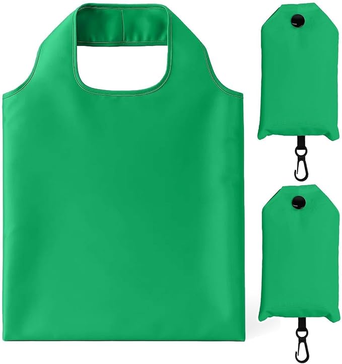 2 Pack Foldable Shopping Bag, Reusable Grocery Tote Bag, Dark Green | Waterproof Nylon, 35 Pounds Weight Capacity, Pocket Size Carrier by Unknown