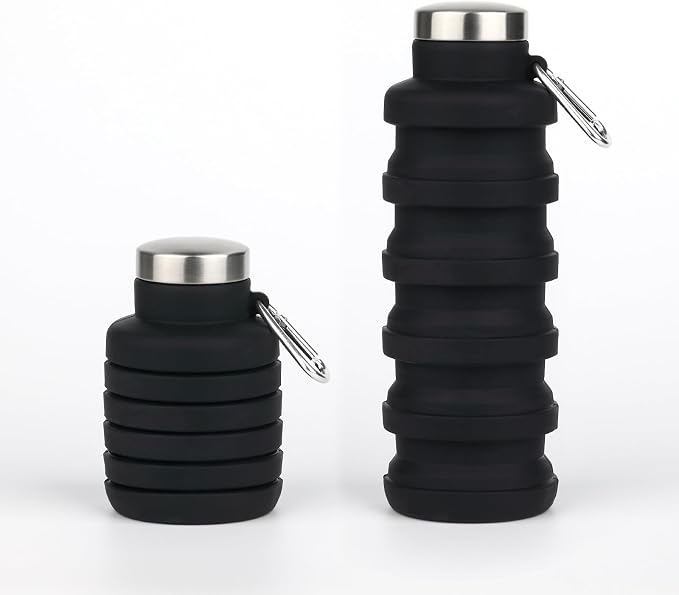 Collapsible Water Bottles,16oz Capacity Portable Reusable Silicone Water Bottle,Leak-proof,with buckle,foldable storage,Lightweight Durable for Fitness,Cycling,Sports,Camping,Hiking，Deep Black by Unknown