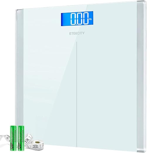 Etekcity Digital Electric Bathroom Scale for Body Weight, 400 lbs, White | Large 6mm Tempered Glass Platform, Clear LCD Display, Batteries Included, Safe Electronic Weighing for Daily Home Use by Etekcity
