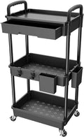 3 Tier Rolling Utility Cart with Drawer,REBECAT Utility Cart Made of Multifunctional Storage Organizer Tool for Kitchen,Bathroom,Living Room,Office(Black) by Unknown