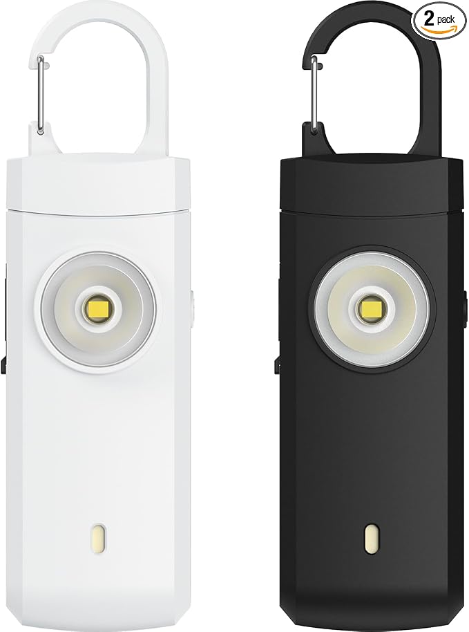Rechargeable Personal Alarm for Women - 2 Pack Christmas Birthday Gifts for Women, Daughter, College Student, Teen Girl, Night Workers, Elders, Kids, Siren Alarm, USB Charging, Backl&White by ANKOSHUN