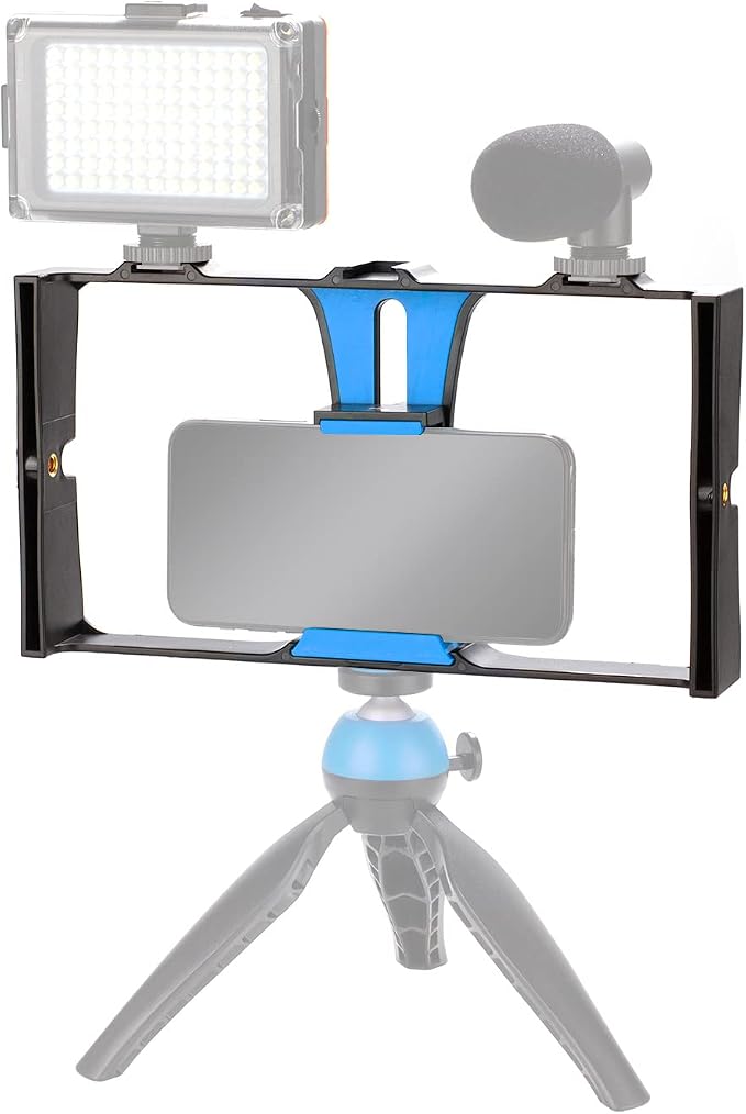 Smartphone Video Rig, Phone Video Stabilizer Camera Case Mount Holder for Filmmaking and Vlogging, with Cold Shoe Mount for Smartphone, for Streaming Equipment(Blue) by Sanpyl