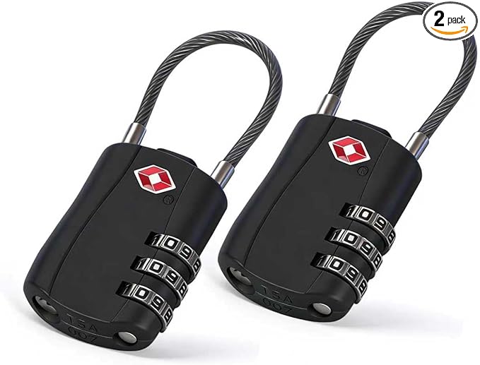 BLOSSOM TSA Approved Luggage Lock with Flexible Steel Cable - 3-Dial Combination Padlock for Suitcases, Backpacks & Bags - Keyless Travel Lock with Cut-Resistant Cable & Zinc Alloy Body (2 Pack) (2) by BLOSSOM