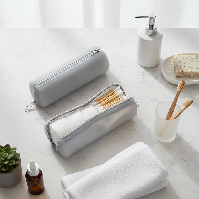 Cotton Round Swab Travel Case, 2-in-1 Beauty Organizer, (Cloud Grey) - Image 3