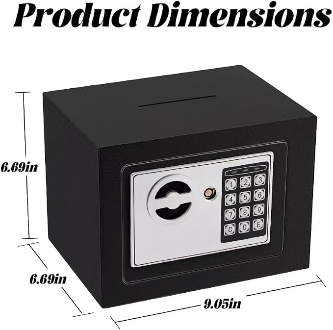 Small Electronic Safe Box With Digital Keypad & Keys - 9.05 x 6.7 x 6.7 Inches Wall Safe 0.23Cuft Mini Security Box for Coin Home Office Hotel Rooms Business Jewelry Gun (Black) - Image 5
