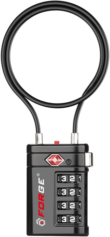 Forge TSA Approved Luggage Locks 4 Digit Combination TSA Travel Locks with TSA008, Open Alert Indicator, Zinc Alloy Body for Luggage, Suitcase, Backpack, and More. 1 15'' Cable Locks. by Forge
