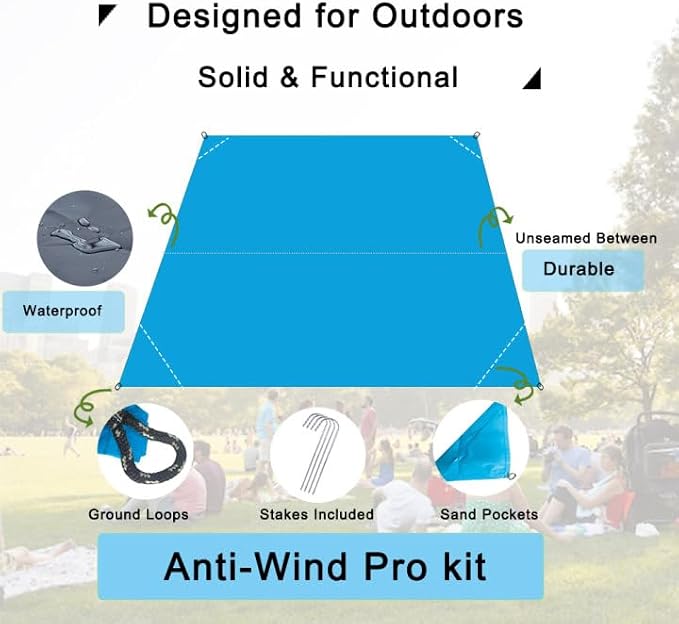 Pocket Blanket, Compact Blanket for Picnic, Beach, Festival | Sandproof, Waterproof, Stakes & Carabiner Included, Packable Lightweight Tarp for Camping, Hiking, Backpacking, Travel - Image 3