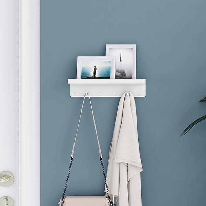 MKO Key Holder Wall Mount, Adhesive Key Hanger with 6 Hooks for Wall, White | Metal Material, Key Rack with Shelf, Wall Mount, Mail Organizer Tray, Suitable for Entryway, Hallway, Living Room - Image 6