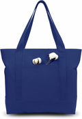 TOPDesign 6-Pack Canvas Tote Bags with an External Pocket, Reusable Grocery Shopping Bags, Top Zipper Closure, Daily Essentials (Blue) by TOPDesign
