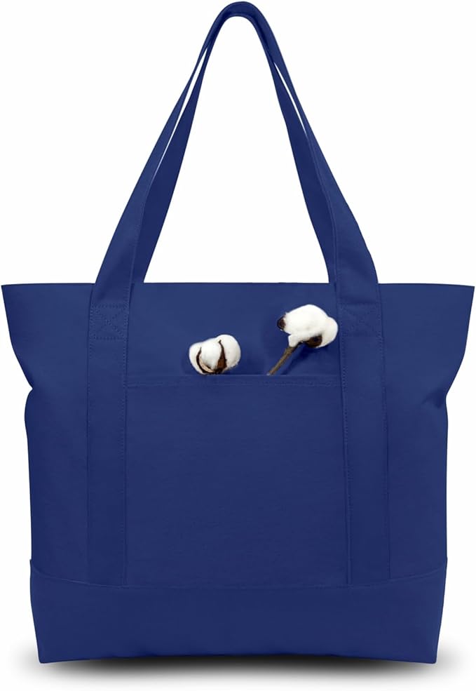 TOPDesign 30-Pack Canvas Tote Bags with an External Pocket, Reusable Grocery Shopping Bags, Top Zipper Closure, Daily Essentials (Blue) by TOPDesign
