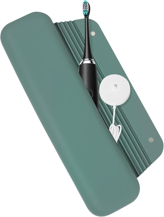 Silicone Electric Toothbrush Travel Case - Compatible with Oral-B,Philips Sonicare,Burst, Suri, Aquasonic - Portable Storage Organizer Bag-Midnight Green by NECANCE