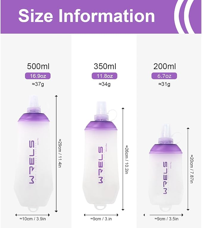WRELS 200ml/350ml/500ml Collapsible Soft Flask,BPA Free Folding Soft Water Bottle with Hanging Ring,Lightweight TPU Hydration Flask for Running Marathon Cycling Hiking - Image 2