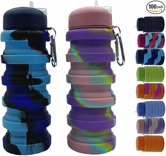 Collapsible Water Bottles 2 Pack 500ml (Blue Camo+Pink Camo) | Travel Portable Sport Water Bottle, Silicone Foldable Water Bottles for Gym Camping Outdoor Hiking. by Dontinhu