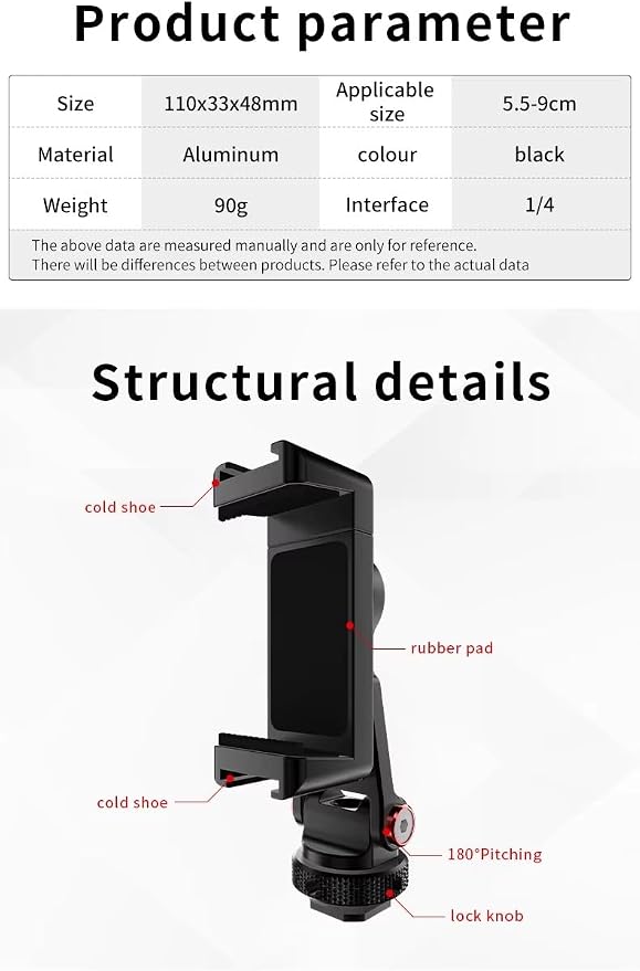 REFLEX CAMERA Premium Universal Aluminum Phone Clamp Tripod Mount with Twin Cold Shoe, 1/4"-20 Screw Mount for Easy Tripod/Selfie Stick Attachment Supports Vertical and Horizontal Shooting - Image 5