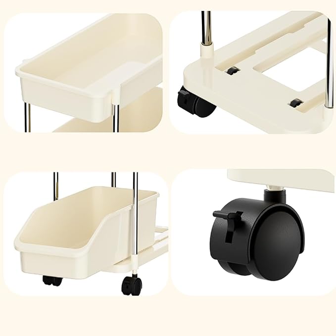 Slim Storage Cart 3 Tier Slim Rolling Utility Cart with Pull-Out Baskets & Wheels for Narrow Space in Kitchen Dining Room Bathroom Laundry Room Cream White (Width 6.3 Inches) - Image 7
