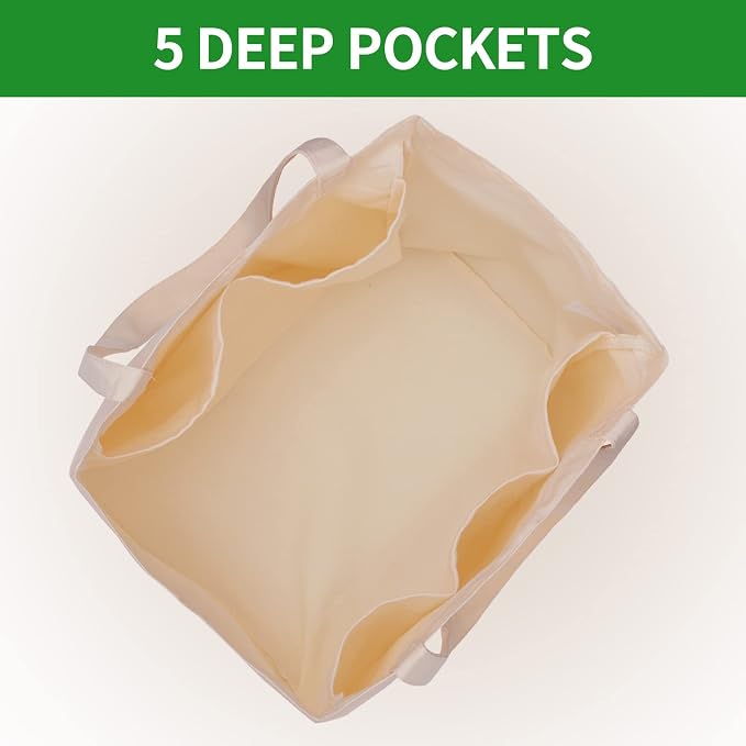 Canvas Reusable Grocery Bags Heavy Duty, 8.3 gal Foldable Large Tote Bag with Handles, Holds 60 lbs & Washable Eco-friendly Bags with 5 Pockets, Off white 1 Bags - Image 4