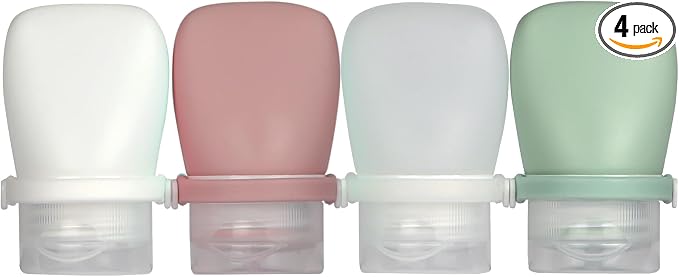 1oz Travel Bottles for Toiletries, Silicone Leak-Proof TSA Approved Travel Size Containers (4-Pack) - Reusable Refillable Bottles for Shampoo, Body Wash, Lotion (#2Whtie Clear Green Pink) by Unknown