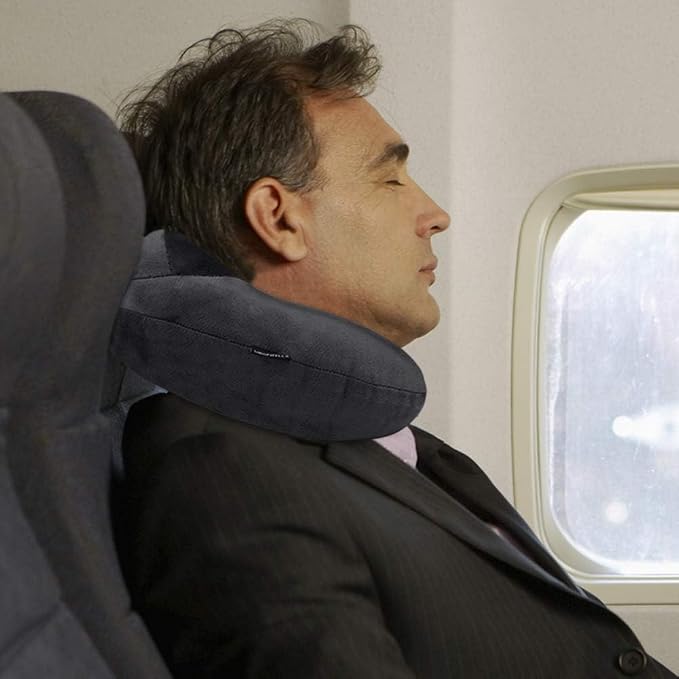 Inflatable Travel Pillow, Soft Velvet Inflatable Neck Pillow for Traveling, Airplanes, Train, Car, Office with Compact Bag, Breathable Washable Cover, Suit for Adults Sleeping - Grey - Image 6