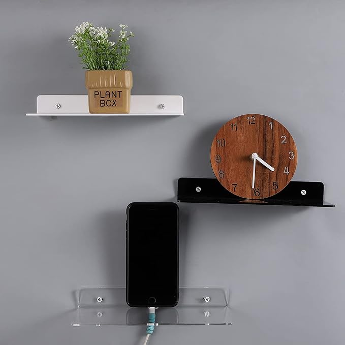 4 PCS Clear Small Acrylic Floating Wall Shelves,9 Inch Adhesive Display Shelf for Nintendo Switch/Smart Speaker/Security Cameras/Action Figures,No Damage Expand Wall Space - Image 7