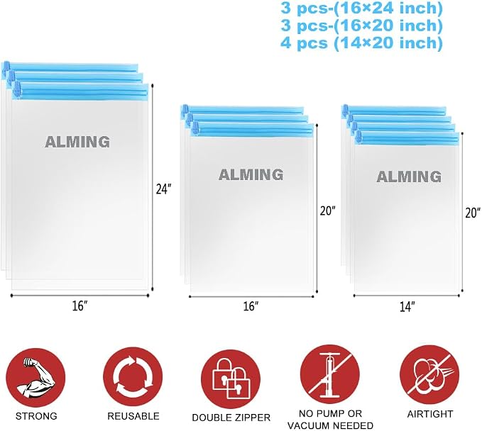 Compression Bags - Travel Accessories - 10 Pack Space Saver Bags - No Vacuum or Pump Needed - Vacuum Storage Bags for Travel Essentials - Home Packing-Organizers (Blue) - Image 4