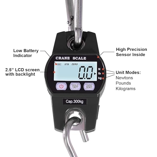Fuzion Hanging Scale 660LB - Heavy Duty Crane Scale with Aluminum Body | Stainless Steel Hook, Hold/Tare Function, Large Display, Digital Hanging Scales for Weighing Animals, Hays, Fish, Luggage - Image 3