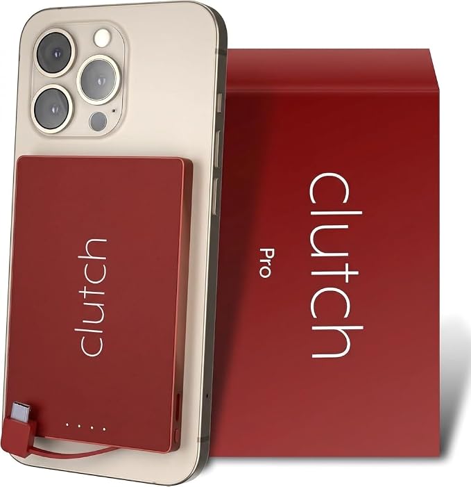 Clutch - Pro USB-C Portable Charger - Compatible with iPhone 15, 16, 17 & Android Devices - Power Bank Magnetic Battery - TSA Travel Approved - USB Rechargeable - Built-in Cable - 5000 mAh - 3.7oz by ClutchCharger