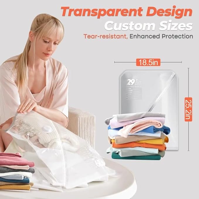 Vacbird Travel Vacuum Storage Bags, 8 Pack 29" Vacuum Seal Bags with Rechargeable Cordless Pump Compression Packing for Clothing Clothes Suitcase Luggage - Image 2