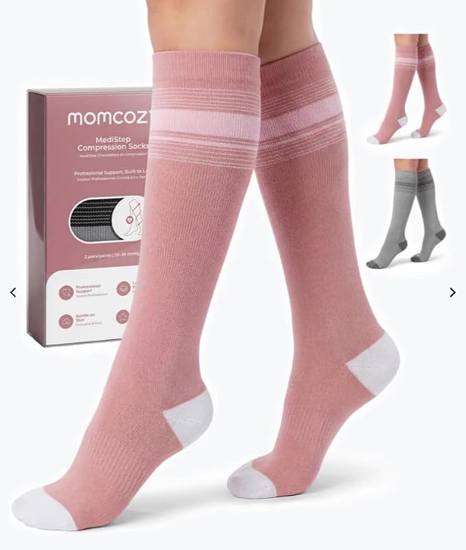 Momcozy Medical Grade Compression Socks, 20-30 mmhg & FDA Registered | FDA Listed Class I Medical Device • 20–30 mmHg Graduated Compression • Made with LYCRA Fiber• 2Pairs by Momcozy