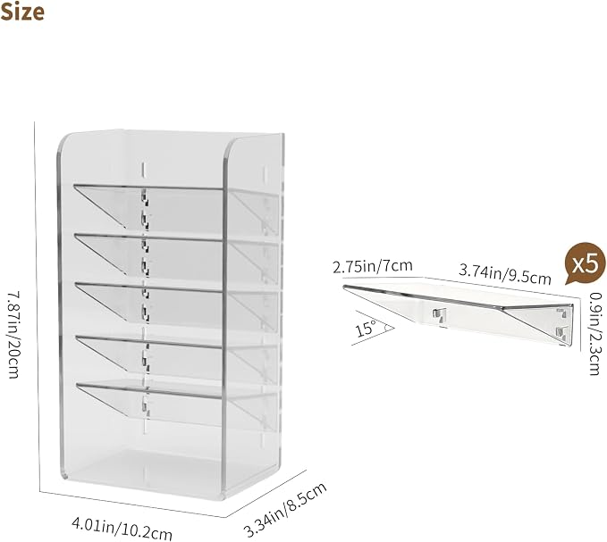 PAVSTINE Medicine Cabinet Organizer with Adjustable Dividers, Clear Vertical Layered Backward Slanting Shelves for Pressed Powder/Lip Gloss/Mascara Storage (5-Tier Gentle Slant) - Image 2
