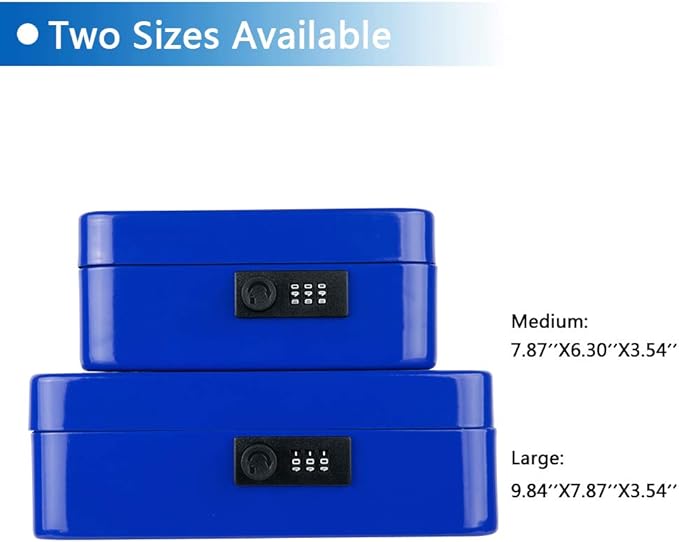 KYODOLED Cash Box with Combination Lock,Safe Metal Box for Money,Storage Lock Box with Money Tray,7.87"x 6.30"x 3.54" Blue Medium - Image 5