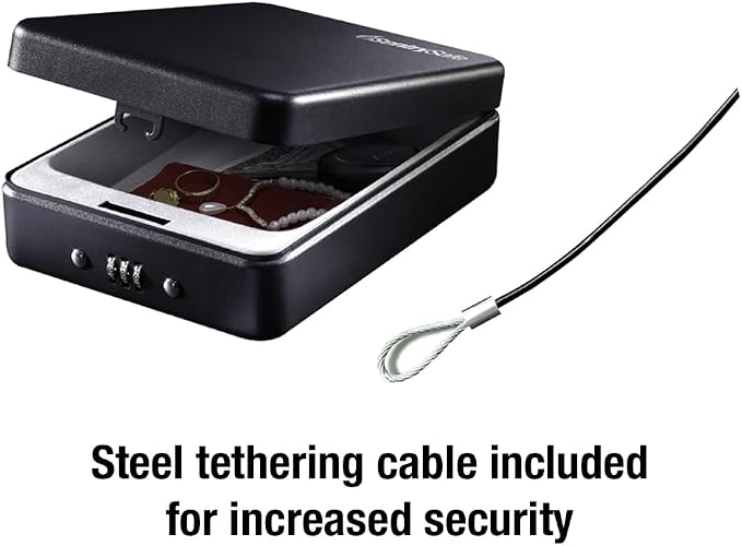 SentrySafe Small Safe, Black Lock Box with Combination Lock for Office or Dorm Secures Money, Passport, Jewelry, 0.05 Cubic Feet, Exterior: 2.6 in. H x 5.9 in. W x 8.0 in. D, ‎P005C | Compact Combination Lock Safe Ideal For Dorms, Offices, Tethering Ab... - Image 3