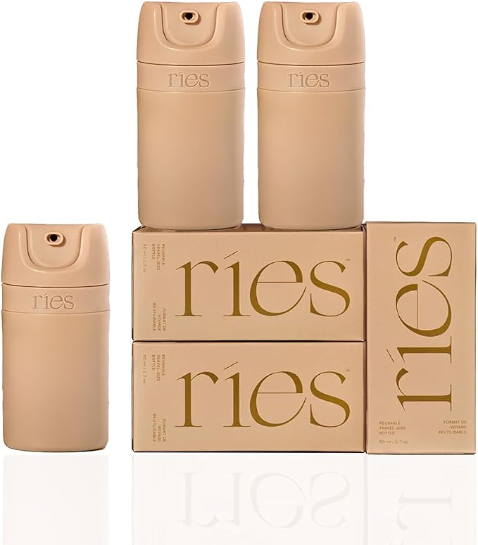 RIES Travel Bottles for Toiletries | Travel Size Containers | 3 Pack | Tsa Travel Bottles | Shampoo and Conditioner Leak Proof with Airless Pump | BPA Free Recycled Plastic & Dishwasher Safe by Ries