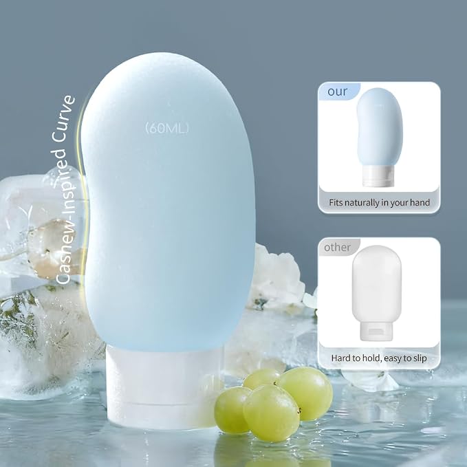 Silicone Travel Bottles, TSA Approved Travel Size for Toiletry 2oz | Ergonomic Grip, Leak-Proof, Refillable, Compact and Portable, Sets with Labels, Suitable for Toiletries, Kidney-Shaped - Image 5