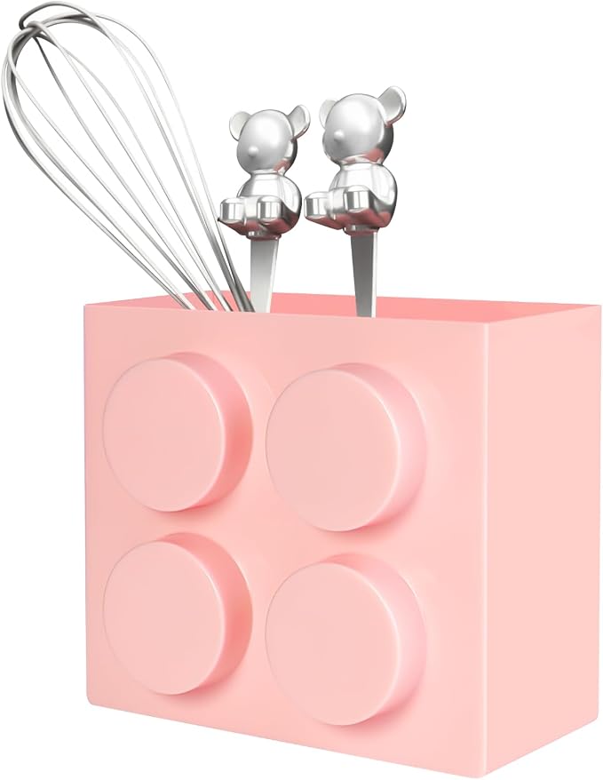 Magnetic Basket Organizer for Fridge - Lego-Style ABS Plastic Storage Box,No Drill Design for Kitchen Counter, Microwave & Whiteboard, Holds Up to 3.5 lbs(Pink) by Unknown