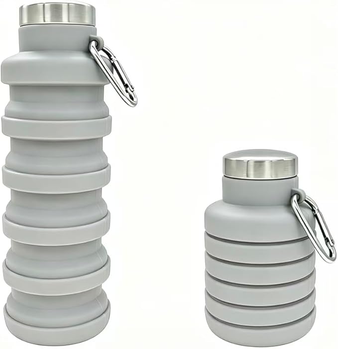 YCT Collapsible Water Bottle 17oz（500ml），Travel Portable Sport Water Bottle，Reusable Silicone Foldable Water Bottles for Gym Camping Hiking (Grey) by YCT