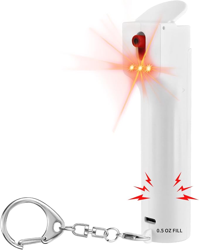 3-in-1 Personal Alarm and Pepper Spray Combo for Women, Red Max Pepper Gel & Extra Loud Siren & Strobe Lights, Flip-top Safety Cap & UV Marking Dye, Spray Canister Replaceable by PAPASAFETY