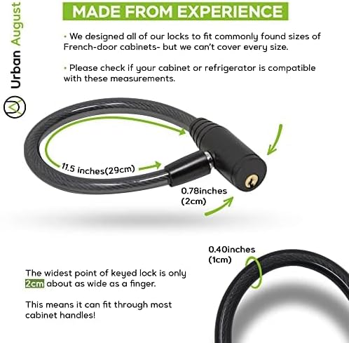 Child-Proof Refrigerator Lock for Kids & Adults - Lock for French Door Fridge and Cabinet (Small, Black, 3 Pack Keyed Alike) - Image 2