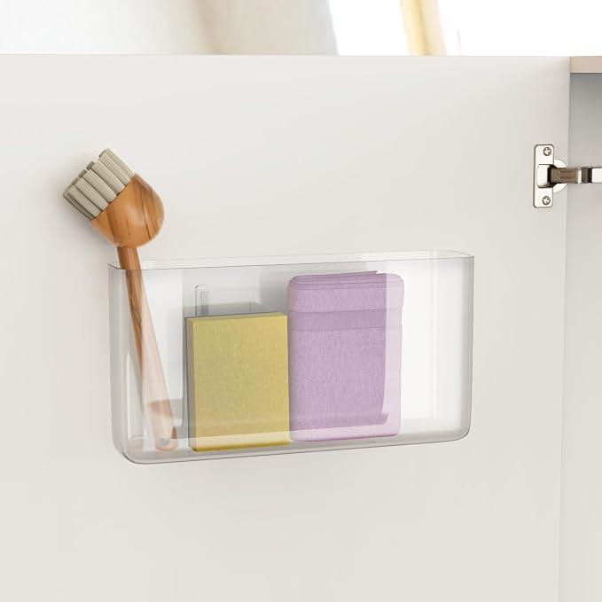 NiHome Acrylic Wall Mount Organizer 2-Pack, Slim Multi-Use Over Cabinet Storage Bins No-Drill Installation, Versatile Use for Kitchen, Bathroom, Office Perfect for Small Accessories (Clear) - Image 4