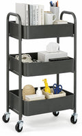 SunnyPoint 3-Tier Delicate Compact Rolling Metal Storage Organizer - Mobile Utility Cart Kitchen/Under Desk Cart with Caster Wheels (Gray, 15.35" X 10.24" X 26.8"H) by SunnyPoint