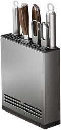 Magnetic Universal Knife Block Holder, Magnetic Aluminum Knife Holder for Refrigerator with Slots for Scissors and Sharpening Rod Storage Stand Display Unique Slot Design to Protect Blade by Teadokly