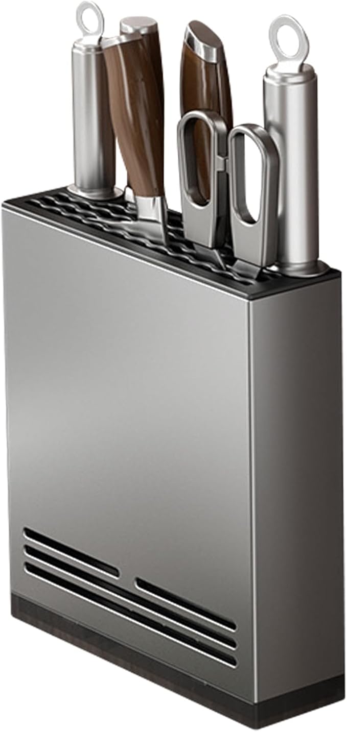 Magnetic Universal Knife Block Holder, Magnetic Aluminum Knife Holder for Refrigerator with Slots for Scissors and Sharpening Rod Storage Stand Display Unique Slot Design to Protect Blade by Teadokly