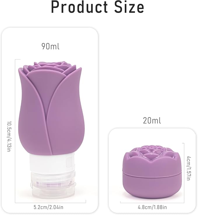 Travel Containers Bottle for Toiletry 4 Pack 3oz Leakproof TSA Approved & Refillable Mini Cream Jars, Silicone Squeeze Tube Rose Bottles for Shampoo Lotion Body Wash BPA Free +Bag, Purple Rose - Image 6