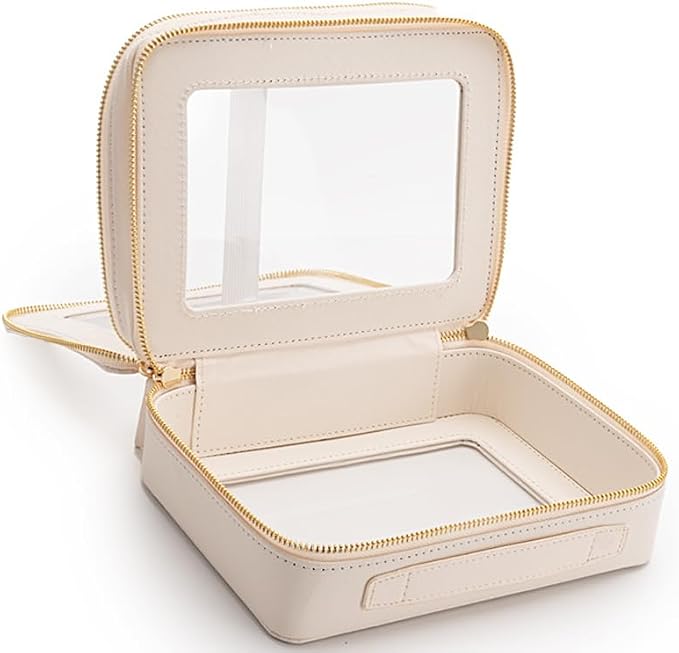 Aveniee Large Clear Makeup Bags, Double Layer Cosmetic Bags with Separate Brush Compartment, Travel Toiletry Bag Cosmetic Train Case, Travel Accessories Organizer for Women(2 Layers, White) - Image 8