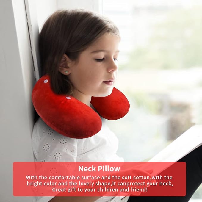 Travel Pillow for Kids, Cute Animal Neck Pillow Support U Shaped Cushion Plush Soft Rest Reading Pillows Sleeping Pillows for Airplane Train Car (Color:Strawberry) - Image 7