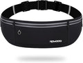 Slim Running Belt, Water Resistant Fanny Pack for Women Men, Black | 3 Pockets, Phone Holder for Running Walking Cycling, Adjustable & Reflective, Waist Bag for iPhone 17 16 15 Pro Max Samsung by RDMODO