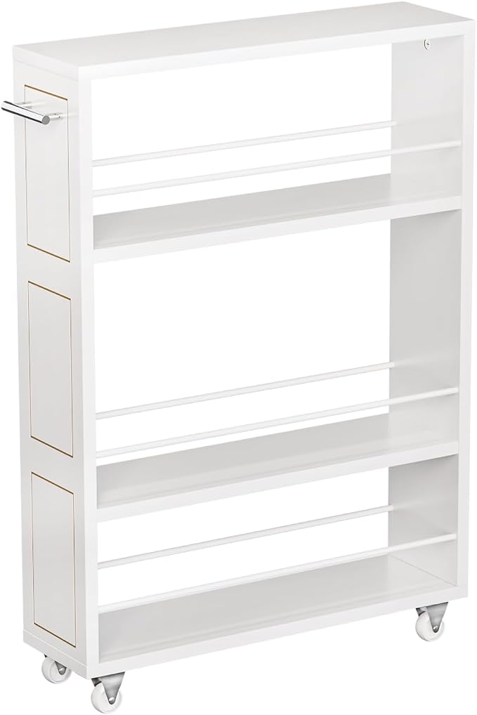 KLM 4 Tier White Slim Storage Cart with Handle, Slide Out Storage Rolling Utility Cart for Kitchen, Laundry, Narrow Places-6.7" W - Image 9