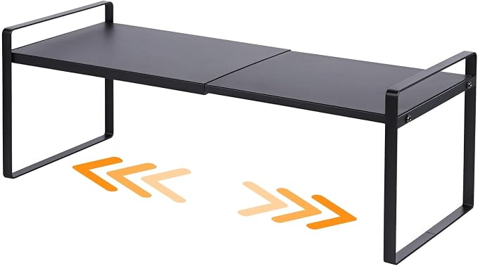 Expandable Cabinet Shelf Organizer Riser for Kitchen Pantry Cupboard Under Sink Countertop (black, 8.2’’D * 12.2-21.6’’W * 7.7’’H) by LJHFUQHUHU